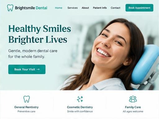 Brightsmile Dental website design concept for a dental clinic business