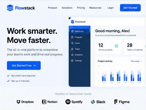Flowstack website design concept for a saas startup business