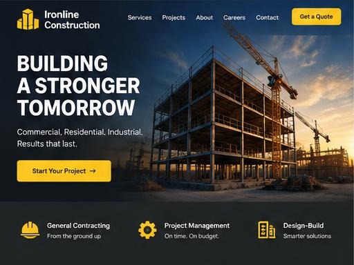 Ironline Construction website design concept for a construction business
